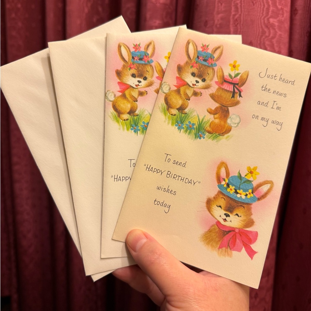 Happy Birthday Vintage Sunshine Greeting Cards Cute Bunny Rabbits Religious Lot